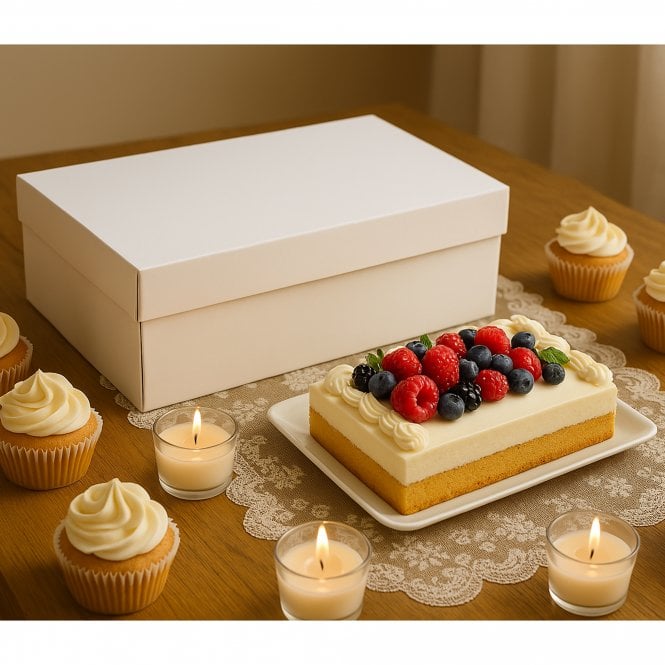 Cake Craft Company Extra Secure Signature Oblong Luxe Heavy-Duty White Cake Box