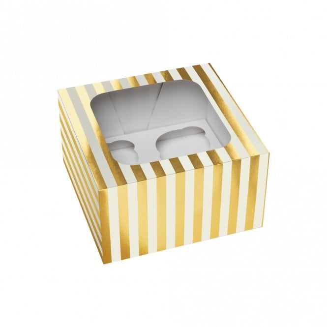 Cake Craft Company Gold Stripe Premium Cupcake Boxes Holds 4