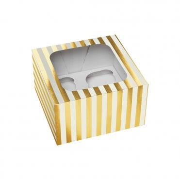 Gold Stripe Premium Cupcake Boxes Holds 4