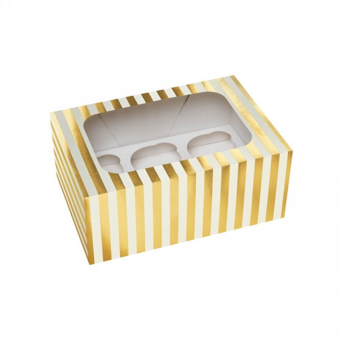 Cake Craft Company Gold Stripe Premium Cupcake Boxes Holds 6