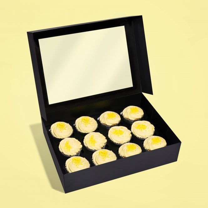 Cake Craft Company Holds 12 - Matt Black Deluxe Cupcake box with Window & Matt Black Inserts
