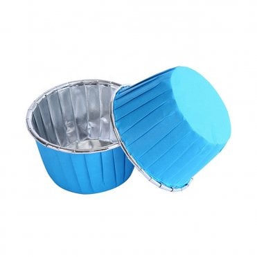 Light Blue with Silver Rim Metallic Baking Cups - Pack of 50