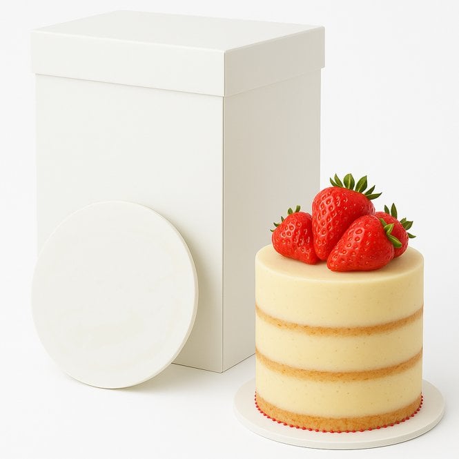 Cake Craft Company Matt White Round 5mm 'Slim' MDF Masonite Cake Board + 'Super-Tall' Strong Cake Box
