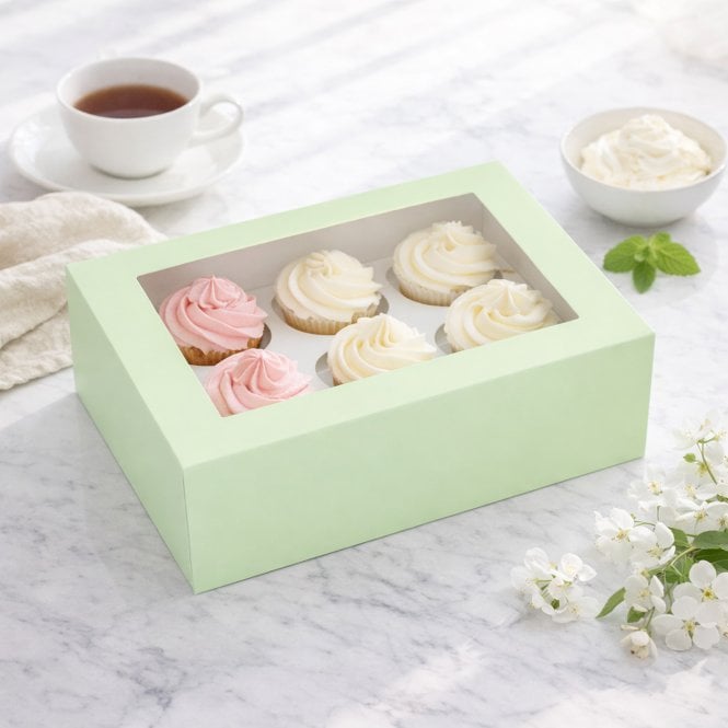Cake Craft Company Mint Premium Cupcake Box with Window & Insert - Holds 6 Cupcakes
