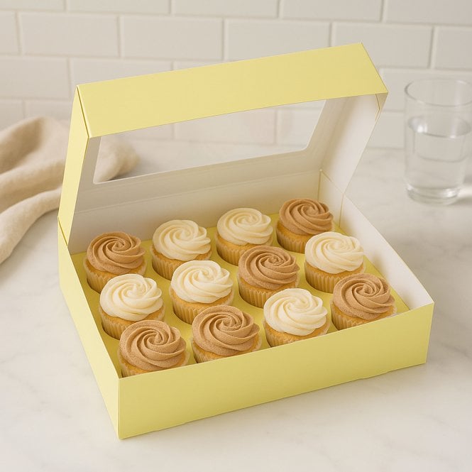 Cake Craft Company Pastel Lemon Yellow Cupcake Box with Insert - Holds 12