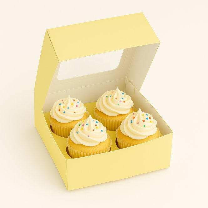 Cake Craft Company Pastel Lemon Yellow Cupcake Box with Insert - Holds 4