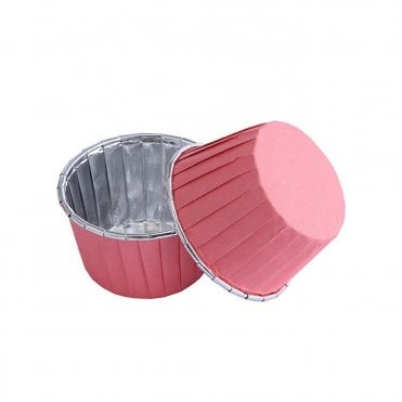 Pink with Silver Rim Metallic Baking Cups - Pack of 50