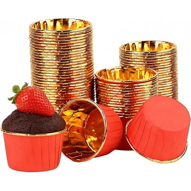 Cake Craft Company Red with Gold Rim Metallic Baking Cups - Pack of 50