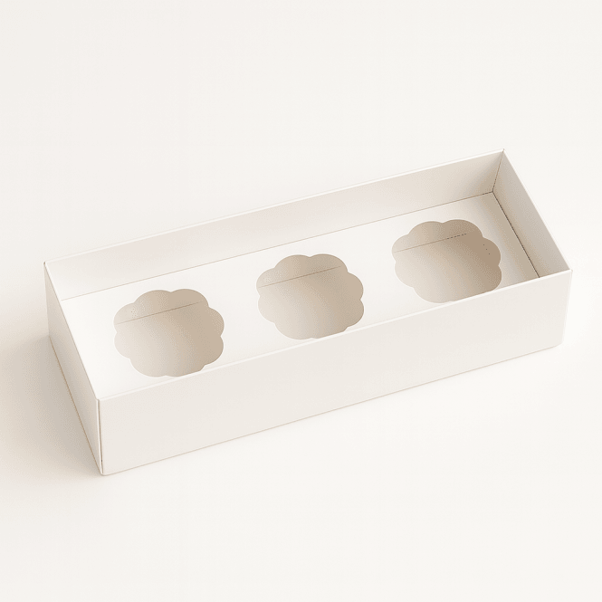 Cake Craft Company Signature White Cupcake Box with Flower Shaped Insert and Clear Lid - Holds 3 Cupcakes