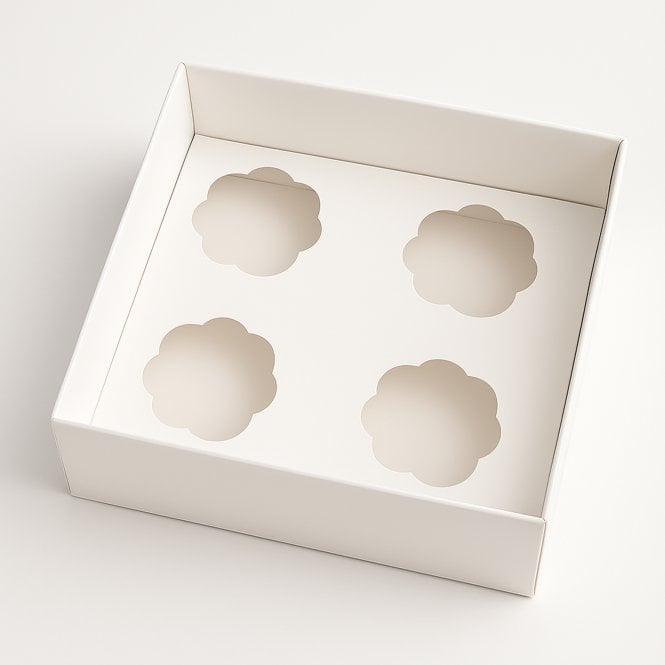 Cake Craft Company Signature White Cupcake Box with Flower Shaped Insert and Clear Lid - Holds 4 Cupcakes
