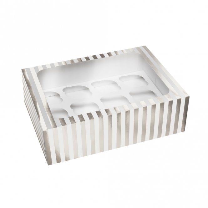 Cake Craft Company Silver Stripe Premium Cupcake Boxes Holds 12