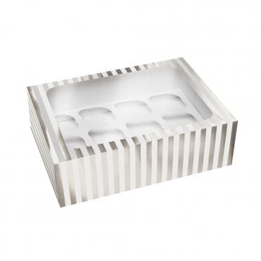 Silver Stripe Premium Cupcake Boxes Holds 12