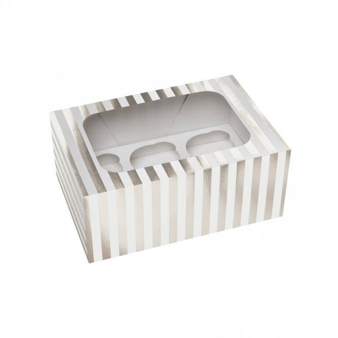 Cake Craft Company Silver Stripe Premium Cupcake Boxes Holds 6