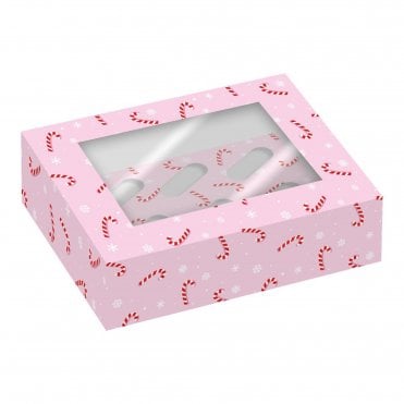 Candy Canes Cupcake Box - Holds 6 (Pack of 2)
