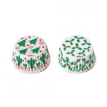 Christmas Holly & Trees Baking Cupcake Cases - Pack Of 36