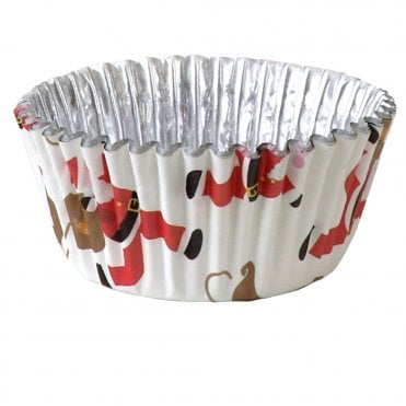 Christmas Santa And Sleigh Foil Lined White Cupcake Cases - Pack Of 30