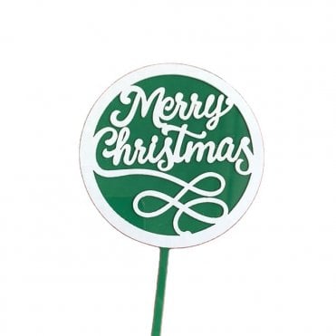 Circle Framed Green Merry Christmas Acrylic Cake Topper - Style 15