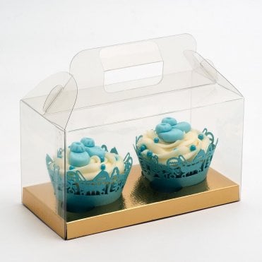 Clear PVC High Quality Cupcake Box with Gold Insert - Holds 2