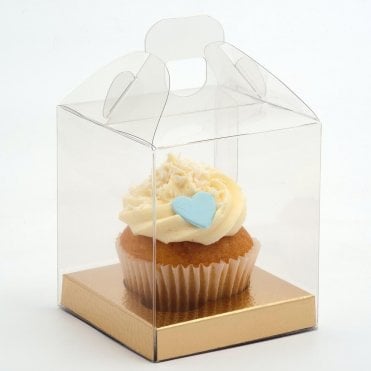 Clear PVC High Quality Single Cupcake Box with Gold Inserts