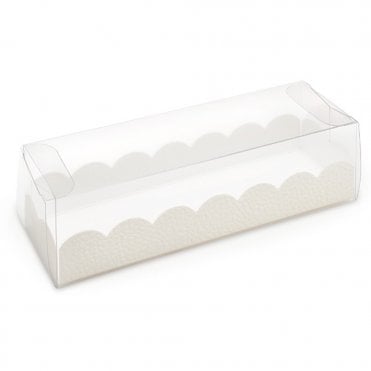 Clear PVC Macaroon Box With White Leather Effect Base - 160 x 50 x 50mm - Pack Of 10