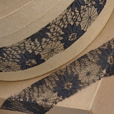 100% Nylon Rose Lace Ribbon - Black - 38mm x 20M