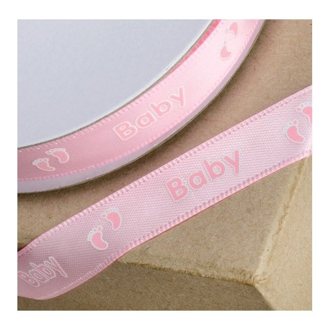 Club Green Baby And Footprint Ribbon - Pink - 12mm x 25M
