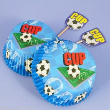 Blue Football Cup Cake Cases & Picks Pack Of 50