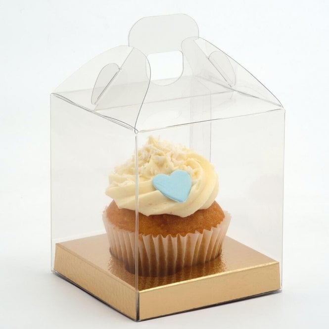 Club Green Clear PVC High Quality Single Cupcake Box with Gold Inserts
