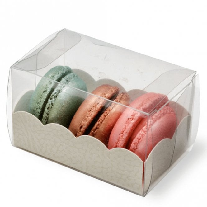 Club Green Clear PVC Macaroon Box With White Leather Effect Base - 50 x 50 x 50mm - Pack Of 10