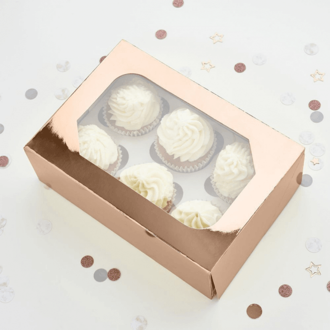 Club Green 6 Metallic Rose Gold Muffin 2 Cake Boxes