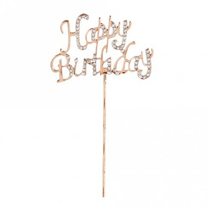 Club Green Happy Birthday Rose Gold And Diamante Cake Topper