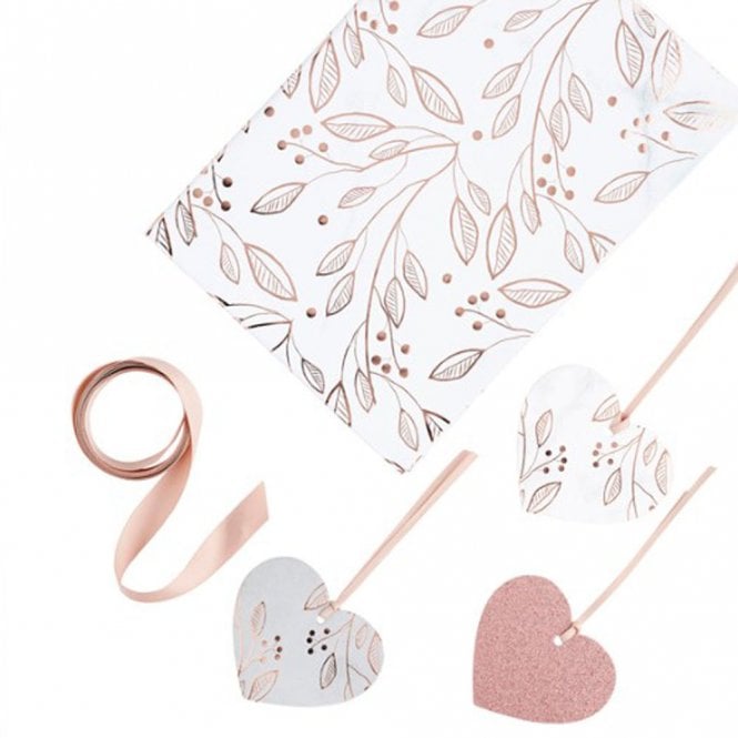 Club Green Heart Gift Tag Wraping Kit - Rose Gold - (3x Gift Tags, 2x Gift Wrap & 2x Ribbon)