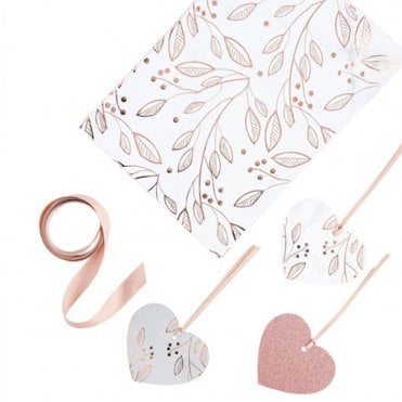 Heart Gift Tag Wraping Kit - Rose Gold - (3x Gift Tags, 2x Gift Wrap & 2x Ribbon)