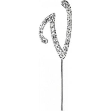Letter V - Diamante Pick Cake Topper