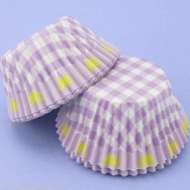 Club Green Lilac Gingham Muffin Cases With Yellow Butterflies Design pack of 100