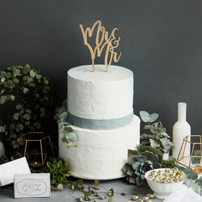 Club Green Mr & Mr Wooden Cake Topper - 125 x 200mm