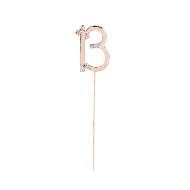 Club Green Number 13 Rose Gold And Diamante Cake Topper