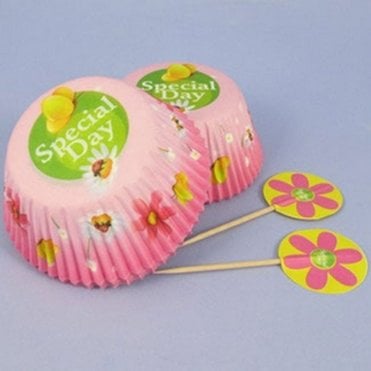 Pink Special Day Cup Cake Cases & Picks Pack Of 50