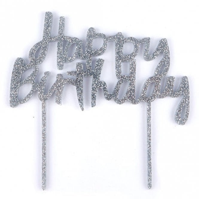 Club Green Silver Glitter Acrylic Happy Birthday Cake Topper