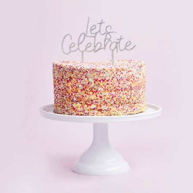 Club Green Silver Glitter Acrylic Let's Celebrate Cake Topper - 144 x 138mm