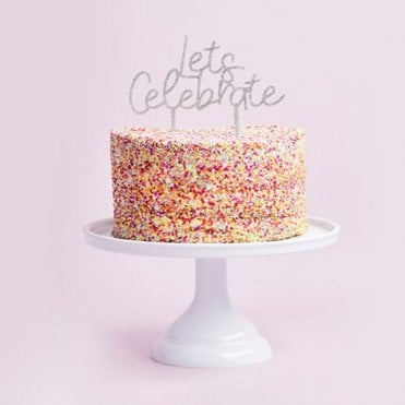 Silver Glitter Acrylic Let's Celebrate Cake Topper - 144 x 138mm