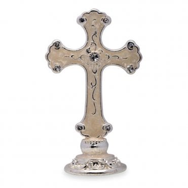 Silver Pearlised Cross With Diamond - 90 x50mm