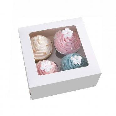White Cupcake / Muffin Box With Window - 4 Holds - 178 x 178 x 75mm