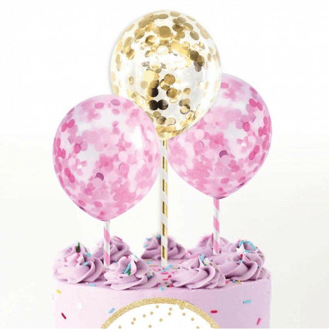 Confetti Party Balloons with Bow and Stick - Pack of 3