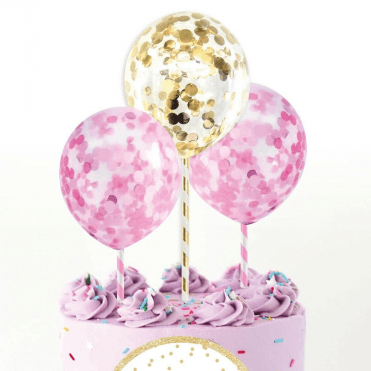 Confetti Party Balloons with Bow and Stick - Pack of 3