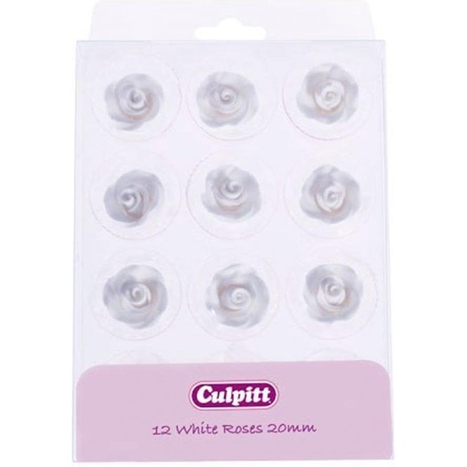 Culpitt 20mm White Sugar Roses Edible Sugar Decoration - 12 pieces Best Before: 16/05/2025