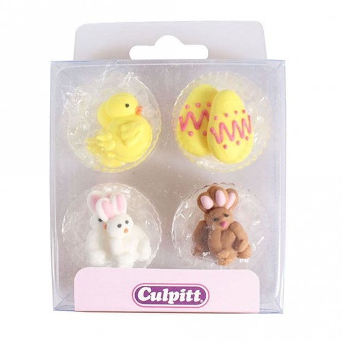 Culpitt Easter Chick, Egg & Rabbit Sugar Cake Decorations - Pack of 12 - Best Before 12/23