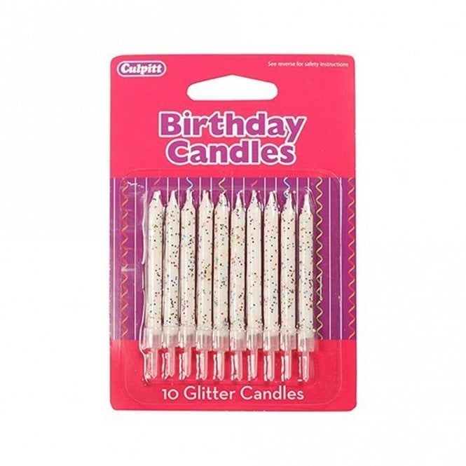 Culpitt Glitter Candles White - Pack of 10