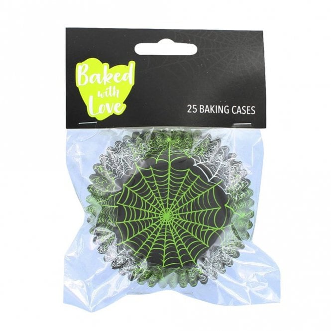 Culpitt Green Spider Web Foil Lined Black Baking Cupcake Cases - Pack Of 25