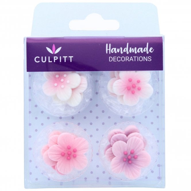 Culpitt Pink Flower Edible Sugar Pipings - Pack of 12